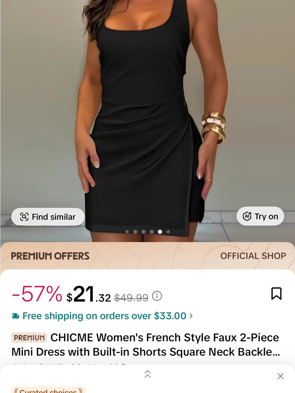 chic Black Square-Neck Ruched Mini Dress